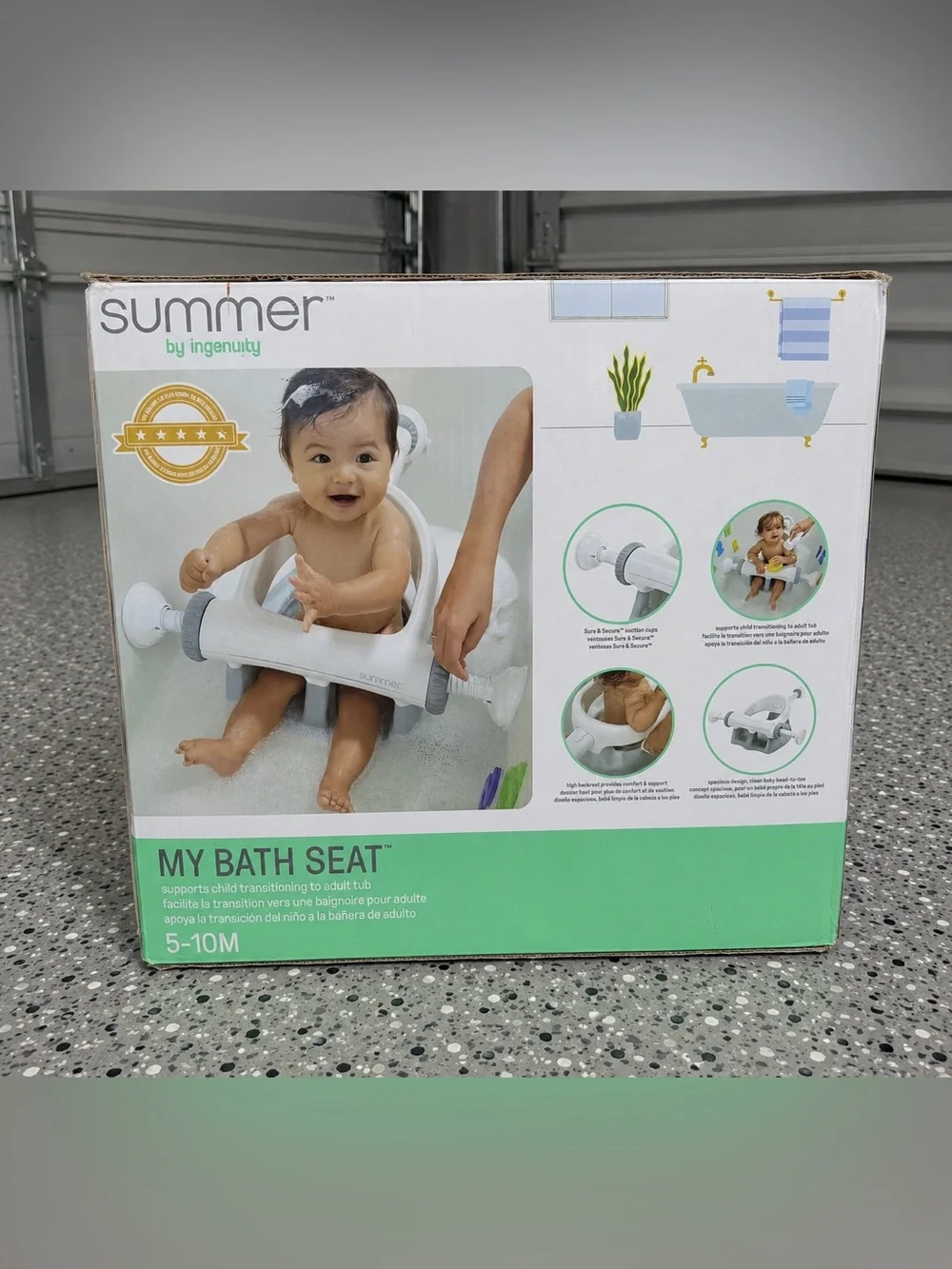 Summer by Ingenuity My Bath Seat Baby Bath Tub Seat 5-10M White/Gray
